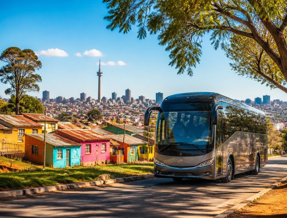 Johannesburg skyline and Soweto township on a guided city tour